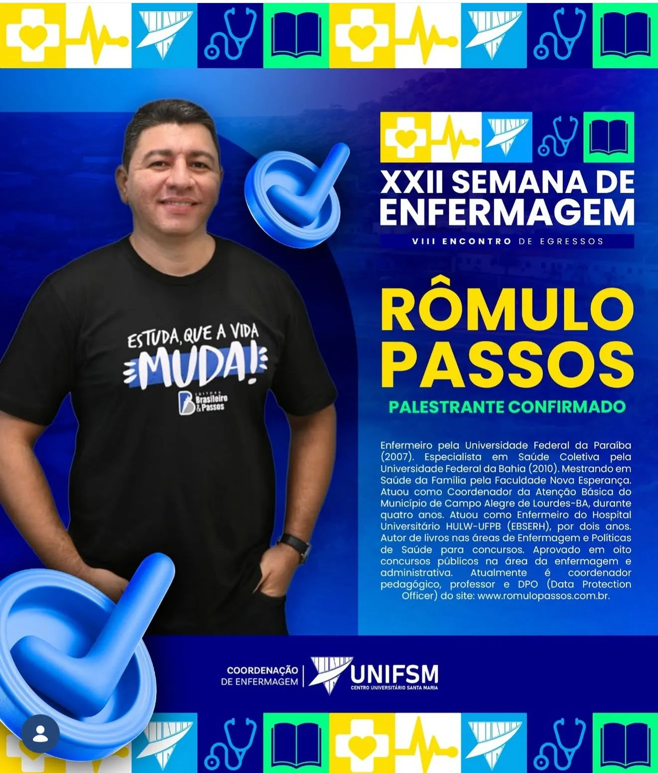 UNIFSM confirma Rômulo Passos como palestrante na XXII Semana de Enfermagem